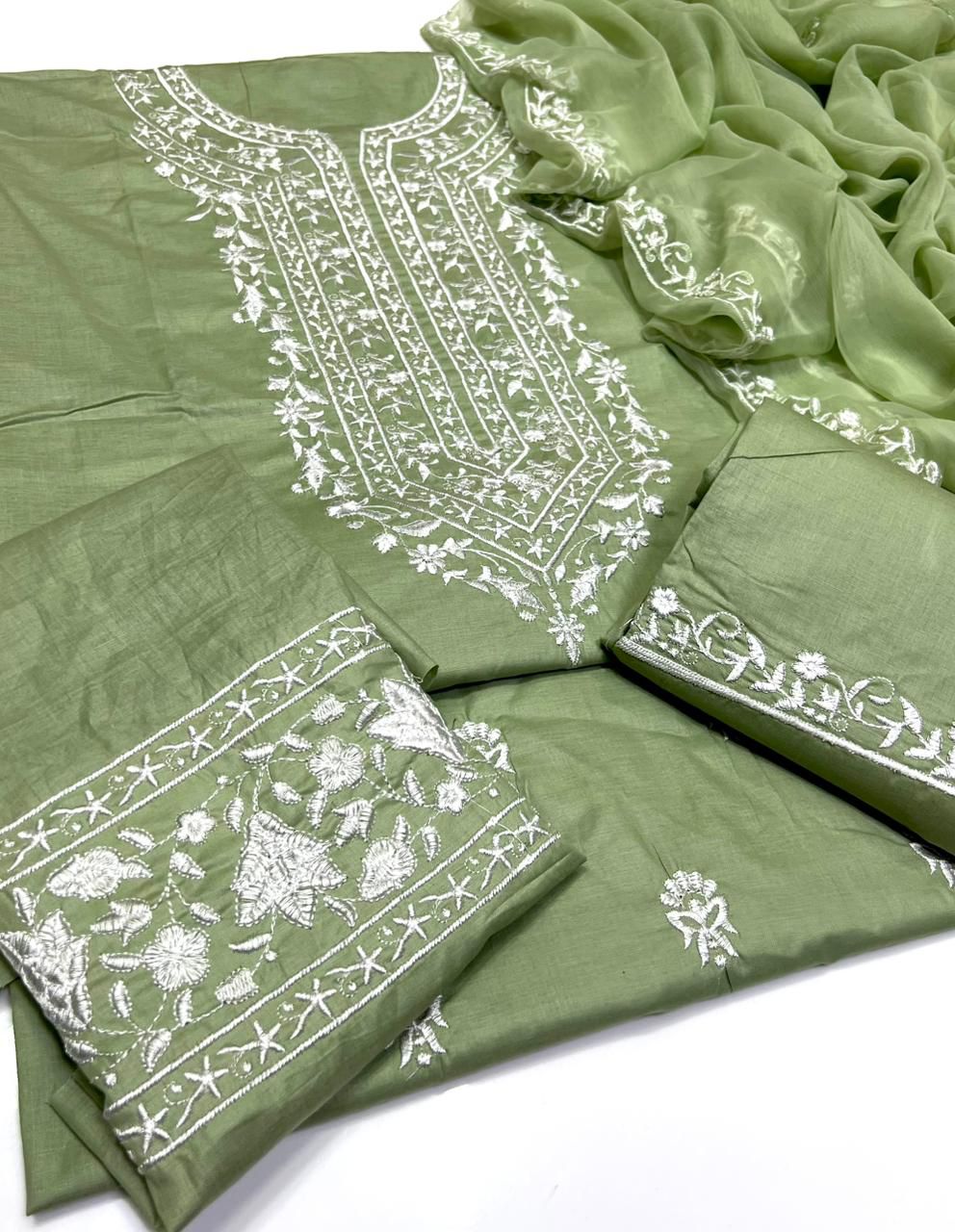 Sage Green Soft Embroidered Lawn 3-Piece – Shaista Lodhi Style