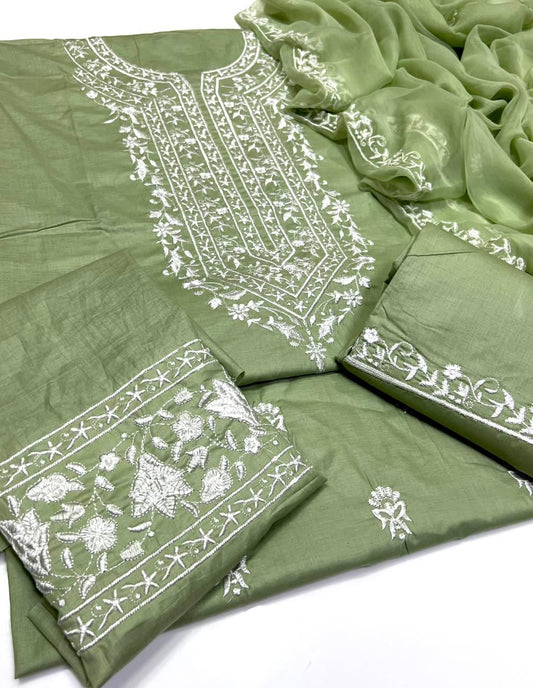 Sage Green Soft Embroidered Lawn 3-Piece – Shaista Lodhi Style