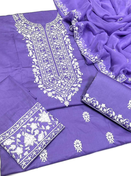 Soft Lavender Embroidered Lawn Cotton 3-Piece – Most Demanding