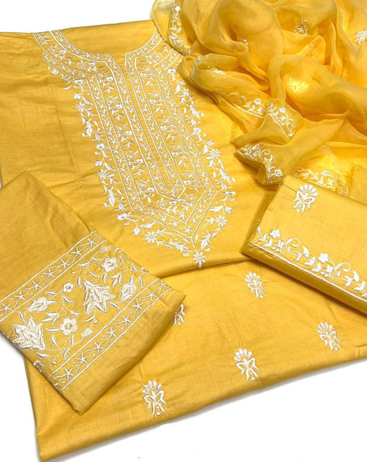 Mustard Yellow Shaista Lodhi Style Embroidered Lawn 3-Piece
