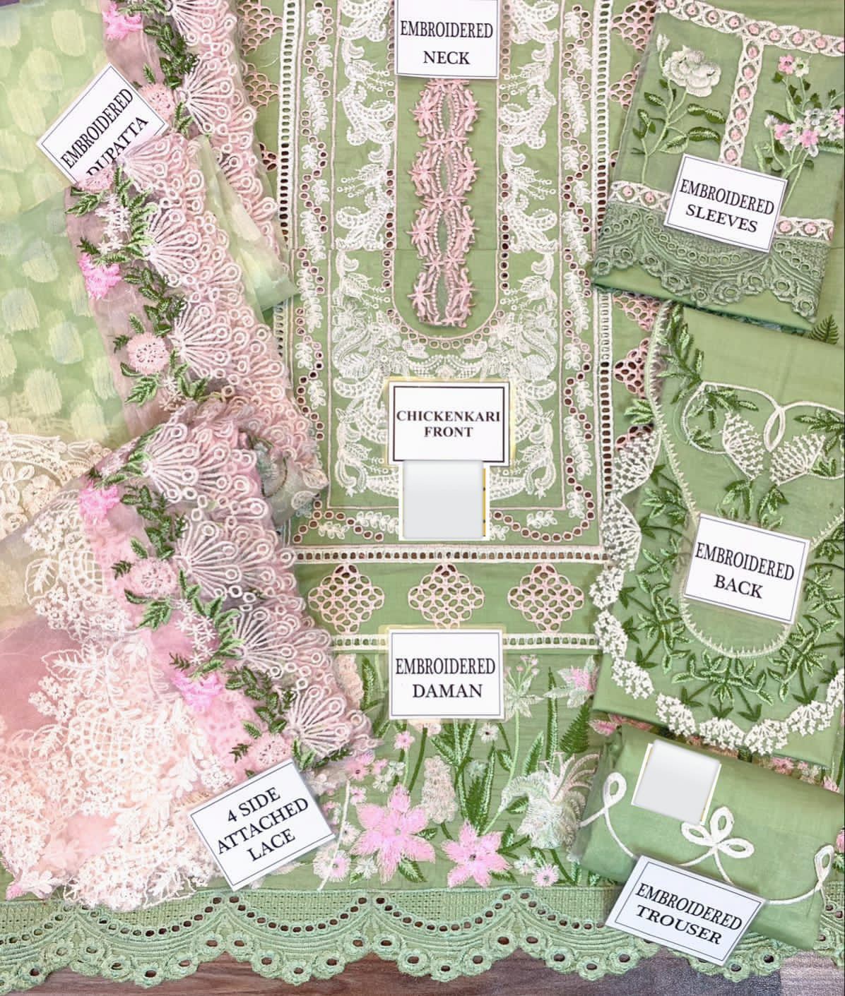 Embroidered Luxury Lawn – Pistachio Green Chickenkari