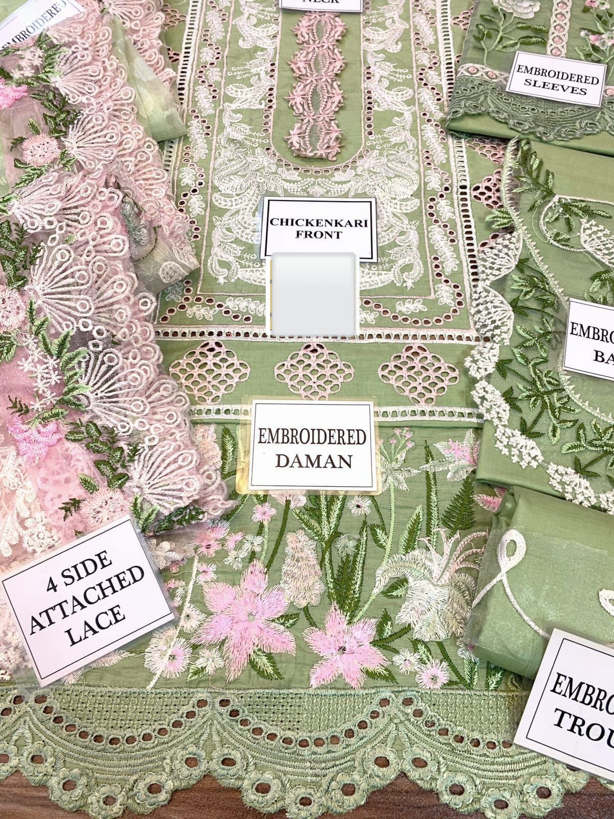 Embroidered Luxury Lawn – Pistachio Green Chickenkari