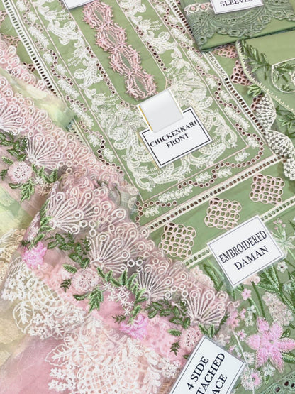 Embroidered Luxury Lawn – Pistachio Green Chickenkari