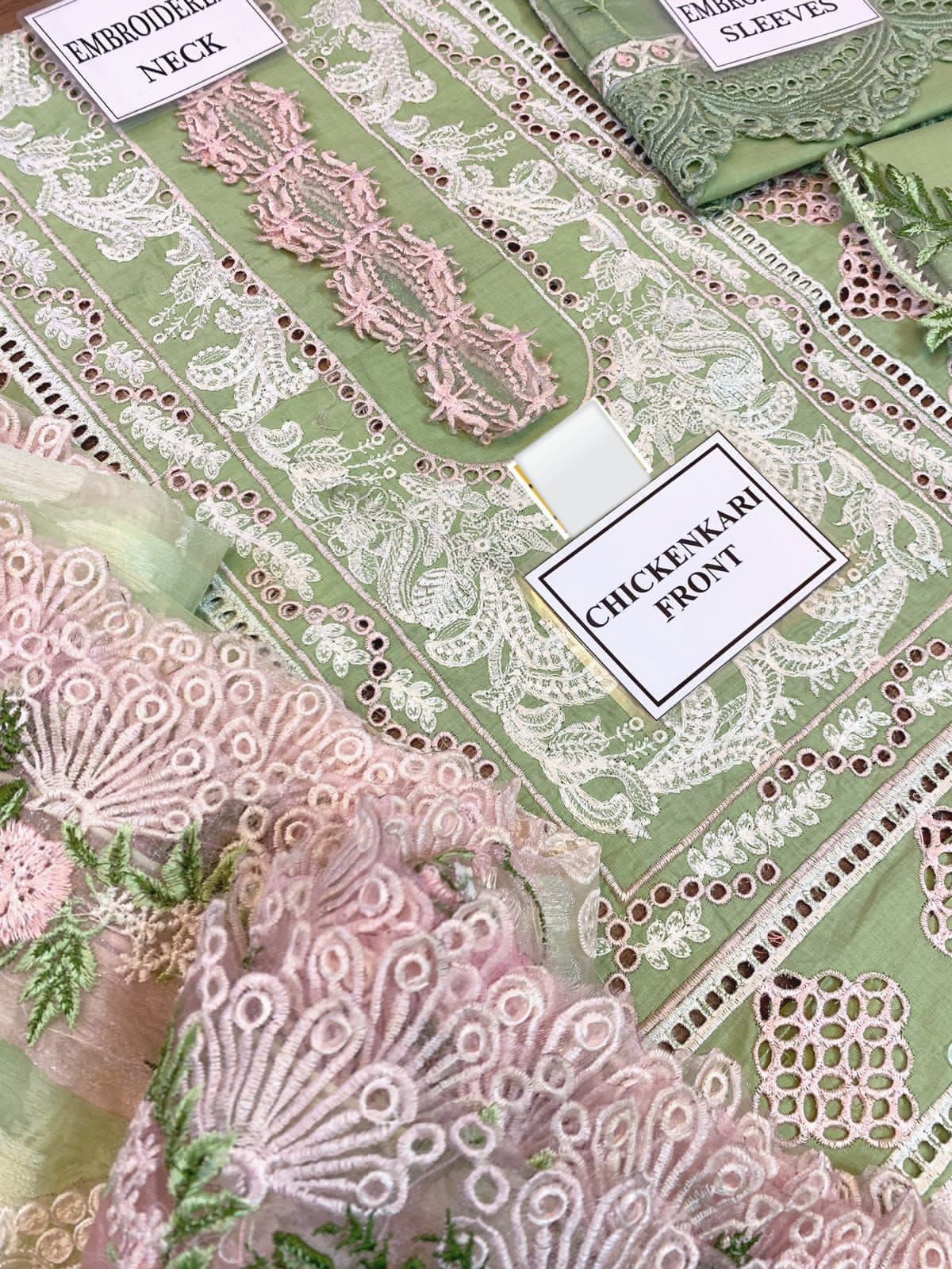 Embroidered Luxury Lawn – Pistachio Green Chickenkari