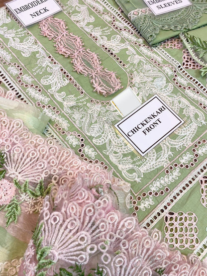 Embroidered Luxury Lawn – Pistachio Green Chickenkari