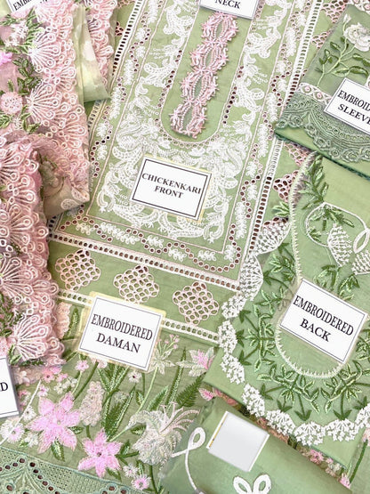Embroidered Luxury Lawn – Pistachio Green Chickenkari