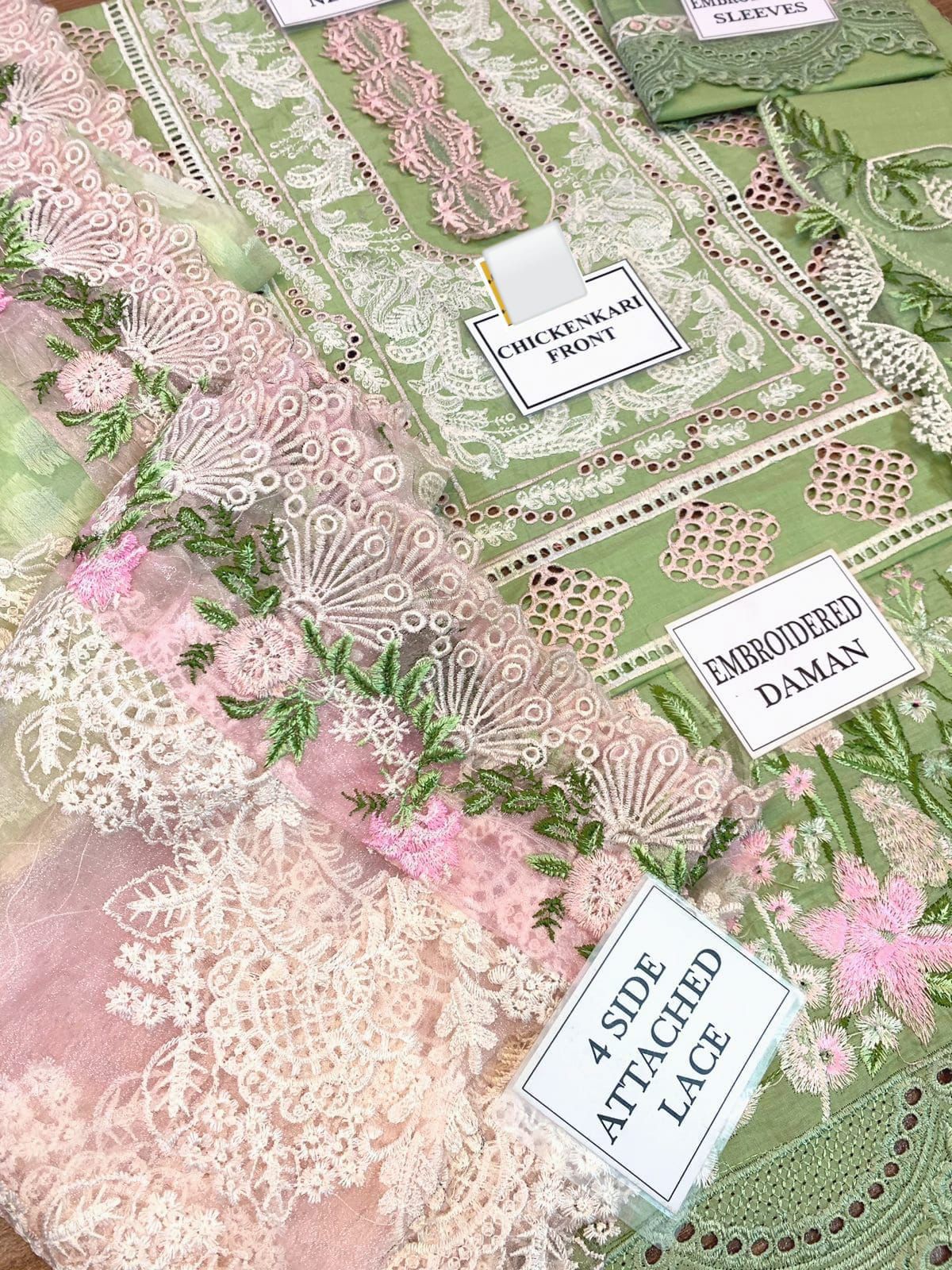 Embroidered Luxury Lawn – Pistachio Green Chickenkari