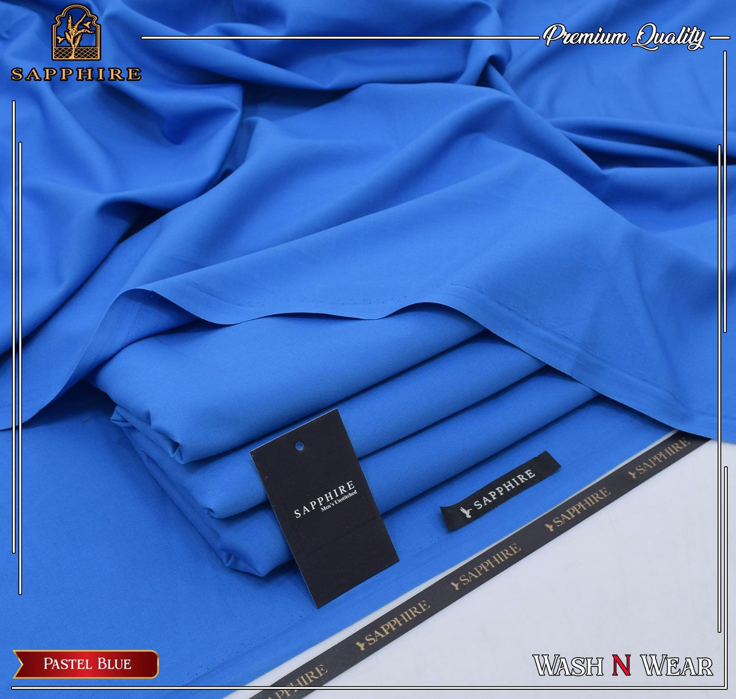 Sapphire Men’s Luxury Wash & Wear – 4 Meter Unstitched Suit (Pastel Blue Edition)