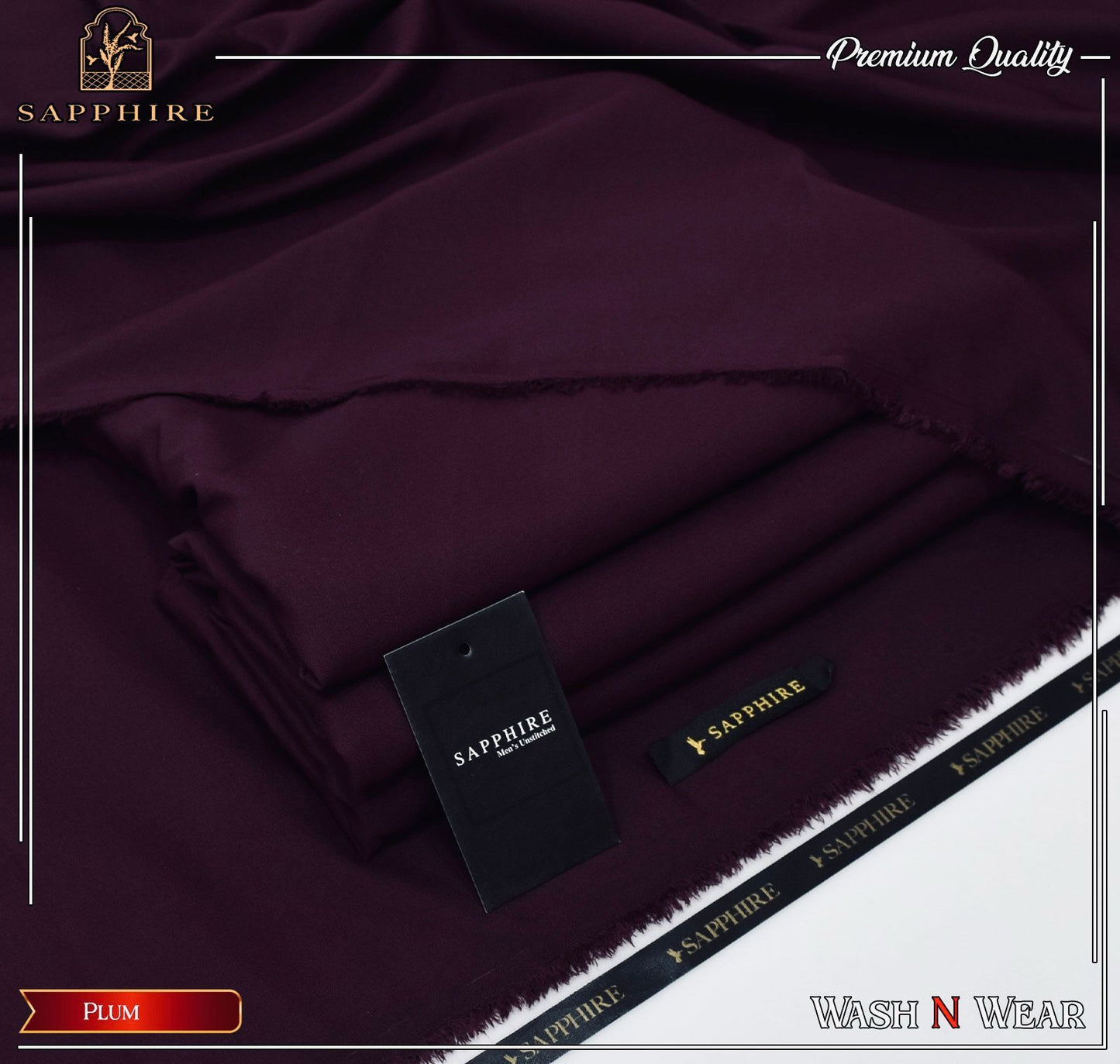 Sapphire Men’s Luxury Wash & Wear – 4 Meter Unstitched Suit (Deep Plum Edition)