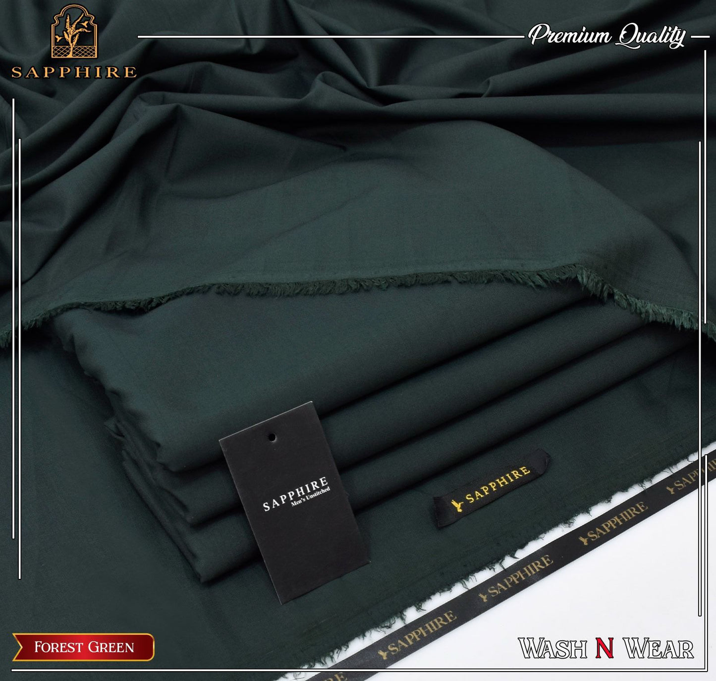 Sapphire Men’s Luxury Wash & Wear – 4 Meter Unstitched Suit (Forest Green Edition)