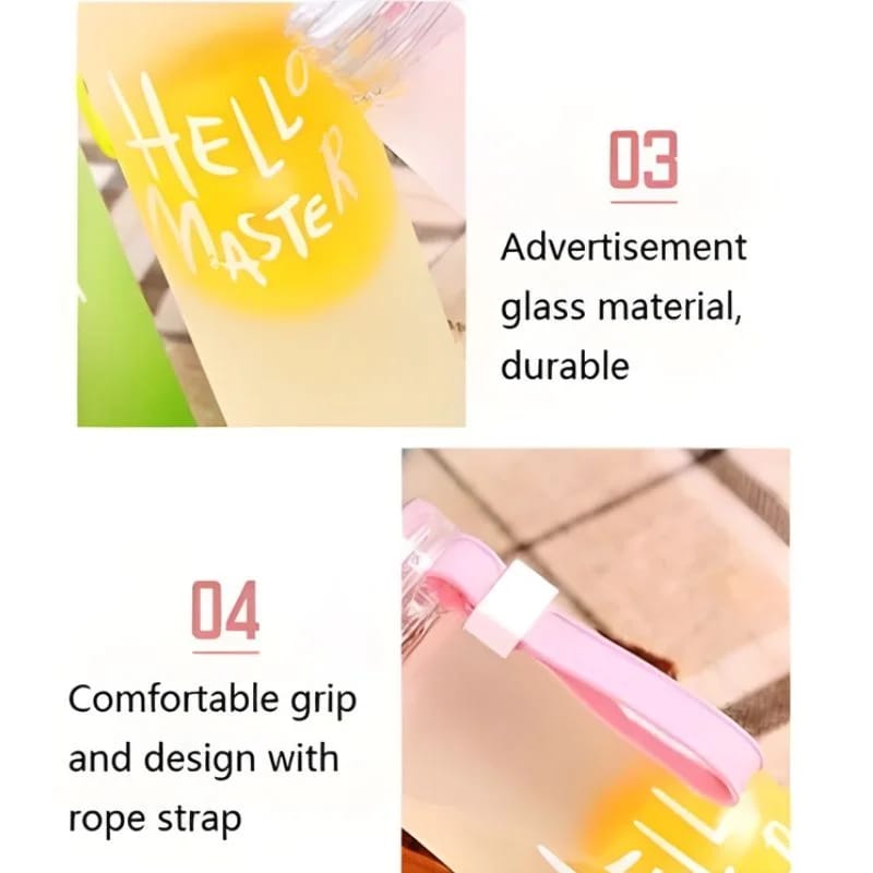 Hello Master Frosted Glass Bottle – 400ml Leak-Proof Tumbler