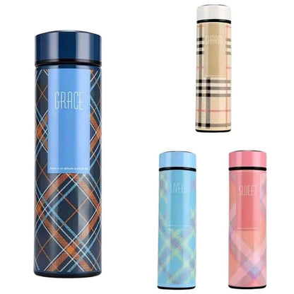 Smart LED Temperature Water Bottle – 500ml Checkered Vacuum Flask
