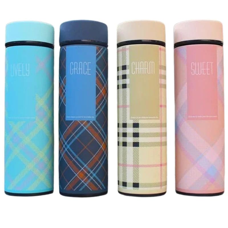 Smart LED Temperature Water Bottle – 500ml Checkered Vacuum Flask