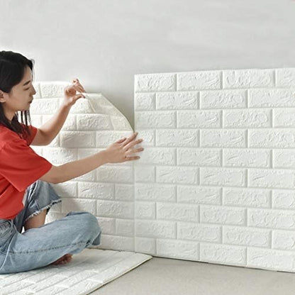 3D White Brick Wall Stickers – Self-Adhesive Waterproof Wall Decor