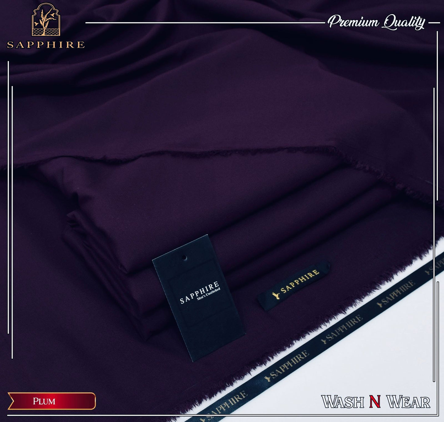 Sapphire Men’s Luxury Wash & Wear – 4 Meter Unstitched Suit (Deep Plum Edition)