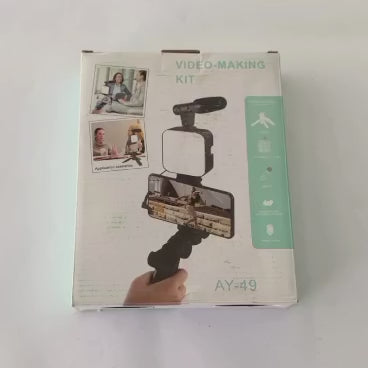 AY-49 Video Making Kit | All-in-One Vlogging Tripod with Wireless Remote, Microphone, LED Light & Mobile Holder Smart Video Making Kit